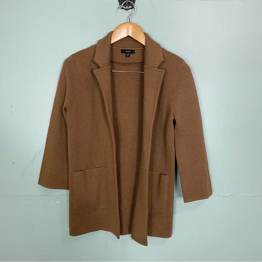 J Crew Sophie Open Front‎ Sweater Blazer Brown J0244 XXS Wool Blend Cardigan